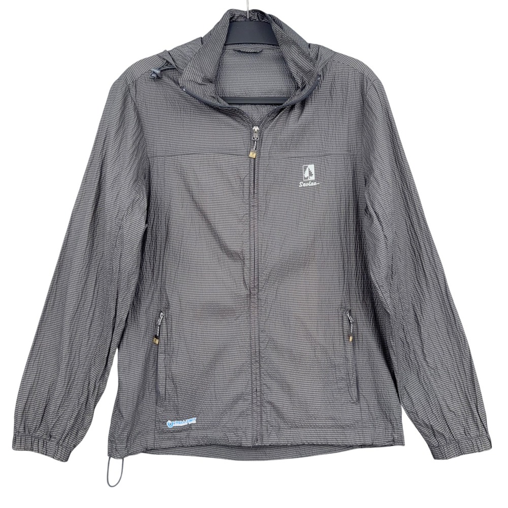 Sevlae Hooded Windbreaker Jacket Gray Grid Full Zip Lightweight
